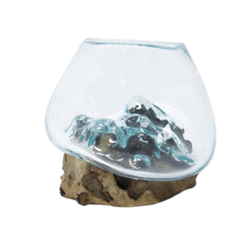 vaso vetro soffiato su legno artigianale piccolo